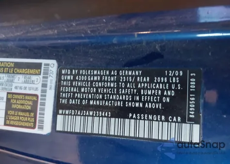 2010 Volkswagen Gti 2-Door z USA, uszkodzony, nr VIN WVWFD7AJ3AW239443